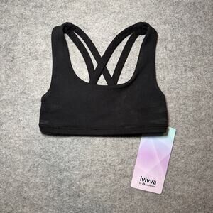 ivivva Girls Sports Bra Size 6 Black Reversible Crossover Straps
